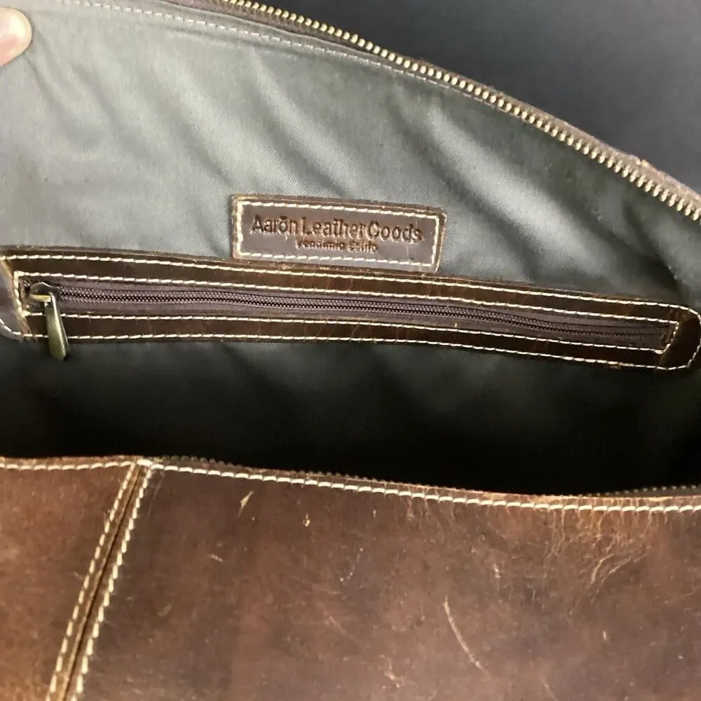 Aaron Leather Goods Duffle Bag Weekender Brown Arezzo Buffalo w/Shoulder Strap